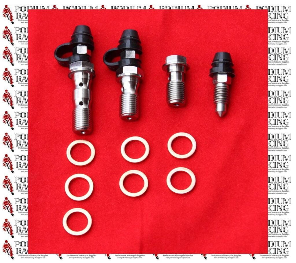 Ducati Silver Titanium Front Brake Banjo Bolts Bleed Nipple Set